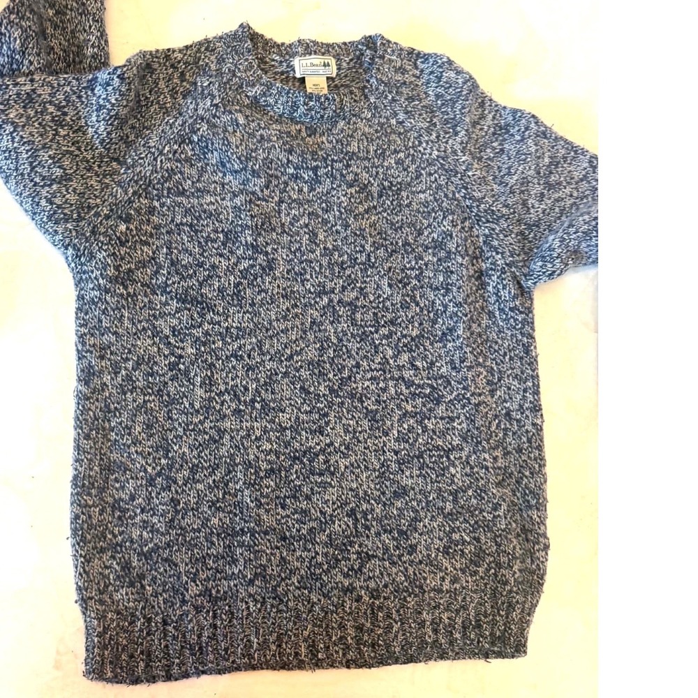 LL Bean Blue Marled Lambswool Blend Crewneck Sweater Medium Reg O BJB1